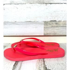 Lilly Pulitzer Womens 11 Mizner Red Pink Summer Slip-On Flip Flops Beach Casual